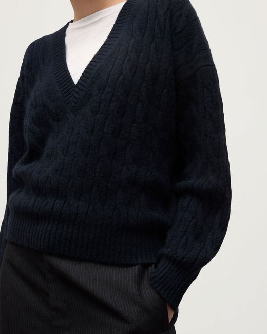 Johnstons Blue Kylesku Deep V Dark Cashmere Jumper