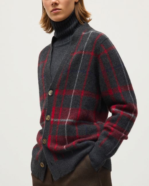 Johnstons Red Mach Brushed Cashmere-Silk Cardigan