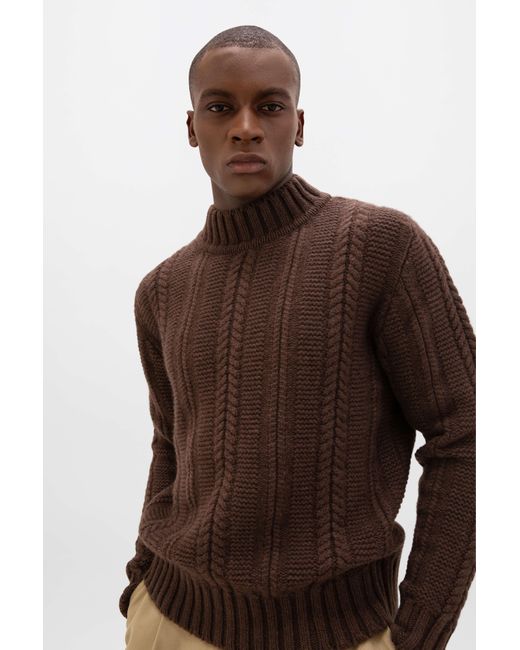 Johnstons Brown Cable Turtle Neck Jumper for men