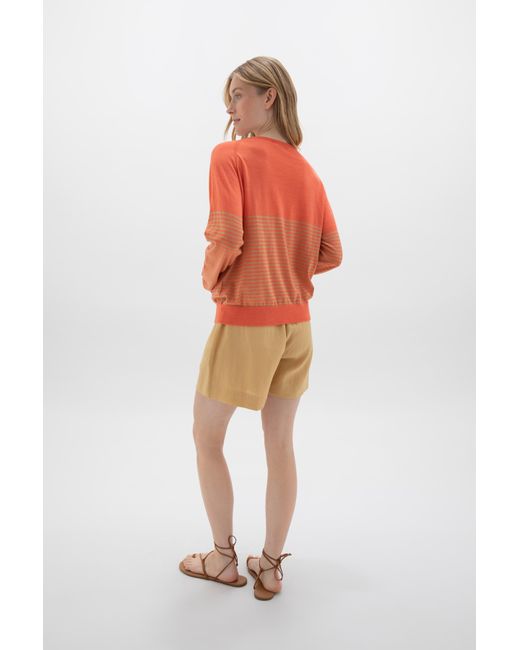 Johnstons Orange Superfine Merino Bateau Stripe Sweater