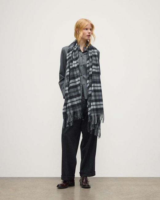 Johnstons White Wide Dress Stewart Tartan Cashmere Scarf