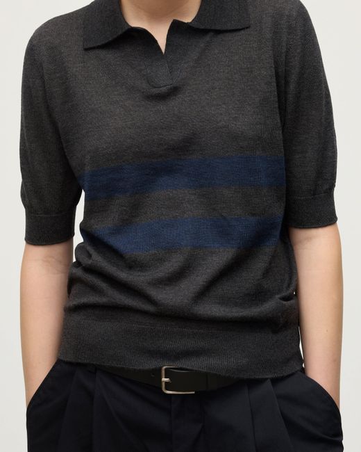 Johnstons Blue Coira Charcoal & Superfine Cashmere Polo Shirt