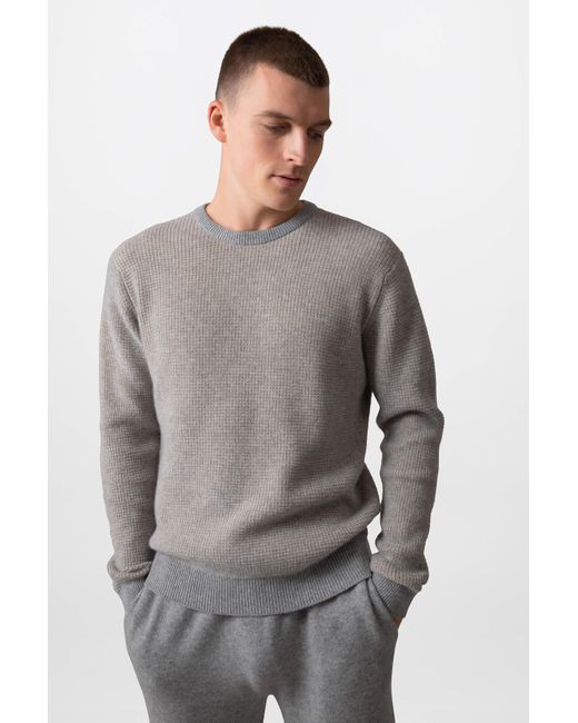 Johnstons Gray Textured Waffle Rib Cashmere Jumper for men