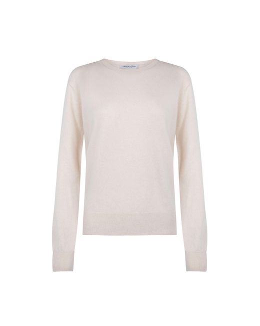 Johnstons White Cropped Classic Cashmere Round Neck