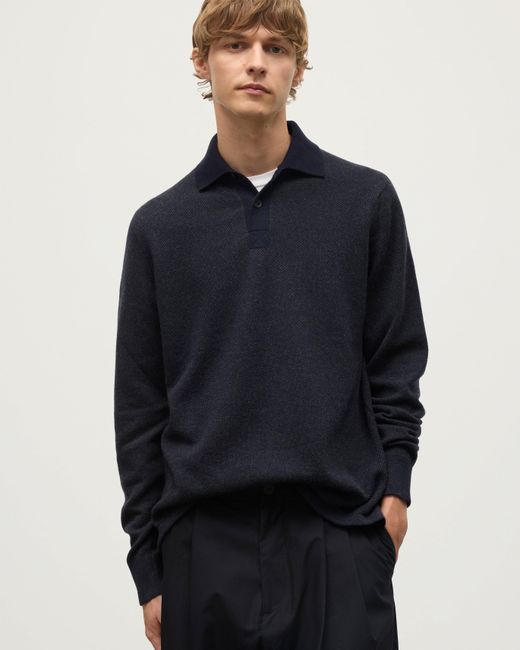 Johnstons Blue Tweel & Cashmere Rugby Shirt for men