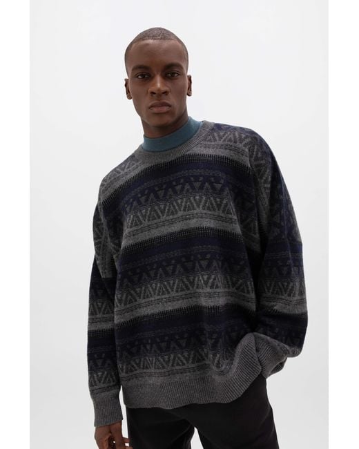 Johnstons Blue Oversized Graphic Cashmere Jumper