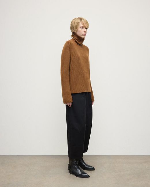 Johnstons Brown Roll-Collar Dark Camel Cashmere Jumper