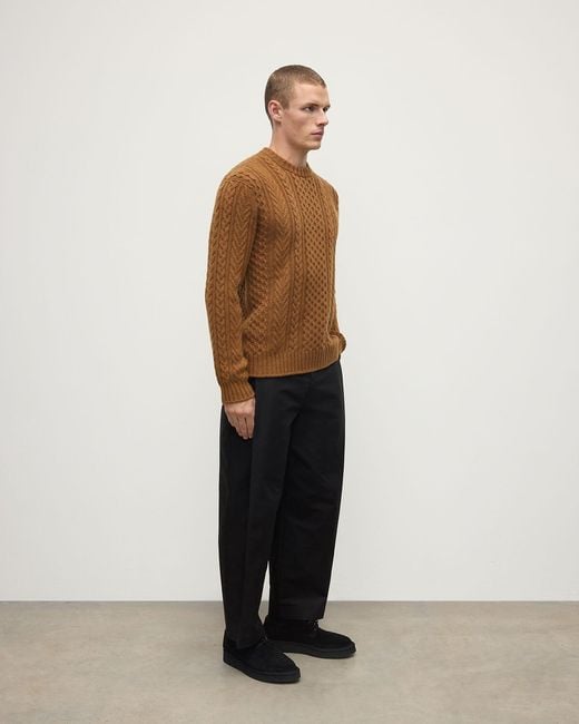 Johnstons Natural Aran Cable Dark Camel Cashmere Jumper for men