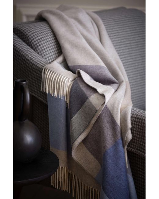 Johnstons Gray Block Border Wool Throw
