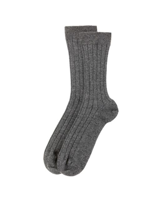 Johnstons Gray Cashmere Ribbed Socks M for men