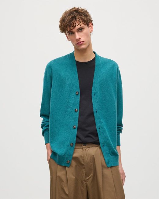 Johnstons Blue Rory Classic Cashmere Cardigan for men