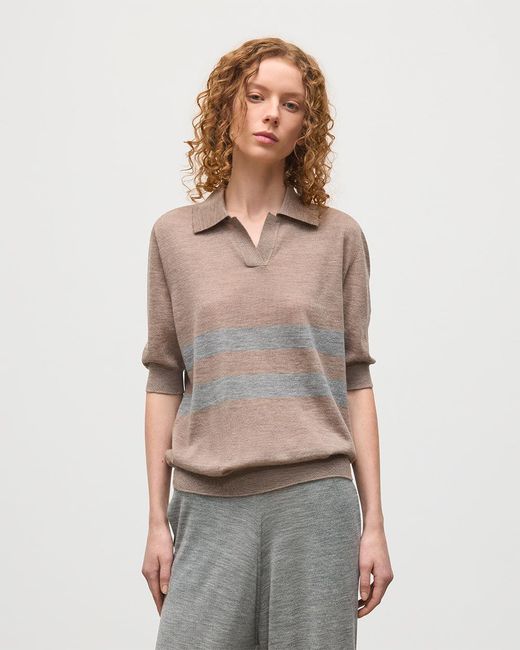 Johnstons White Coira & Superfine Cashmere Polo Shirt