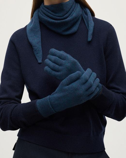 Johnstons Blue Cashmere Gloves With Turnback Cuffs