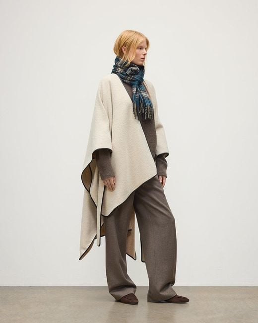 Johnstons Natural Cream Belted Cape With Leather Binding