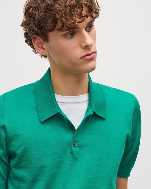 Johnstons Green Fin Bright Superfine Cashmere Polo Shirt for men