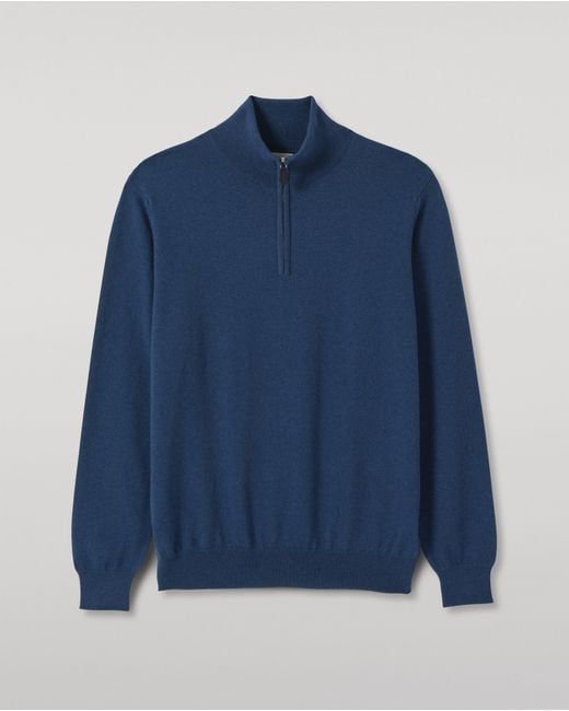 Johnstons Blue Reuben Cashmere Zip Neck Jumper for men