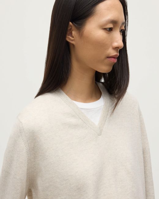 Johnstons White Lunan Natural Classic Cashmere V Neck Jumper