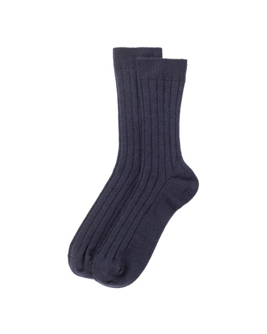 Johnstons Blue Cashmere Ribbed Socks M