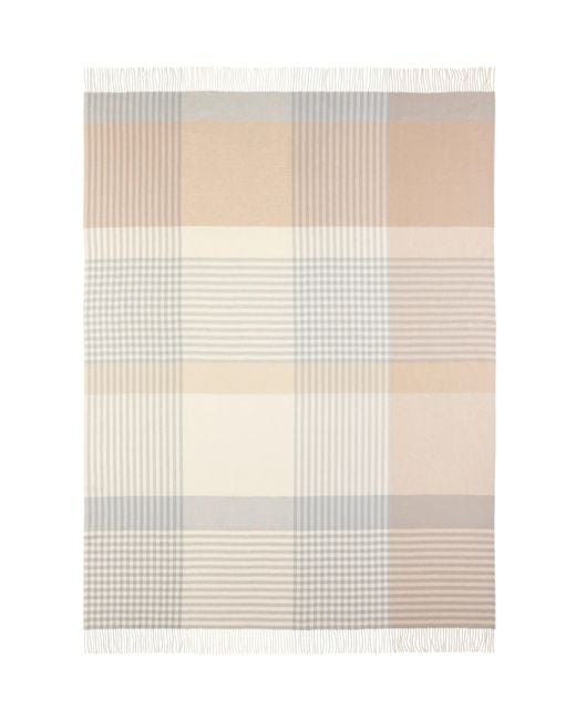 Johnstons White Check Reversible Heron Cashmere Throw