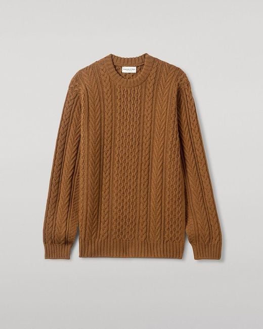 Johnstons Natural Aran Cable Dark Camel Cashmere Jumper for men