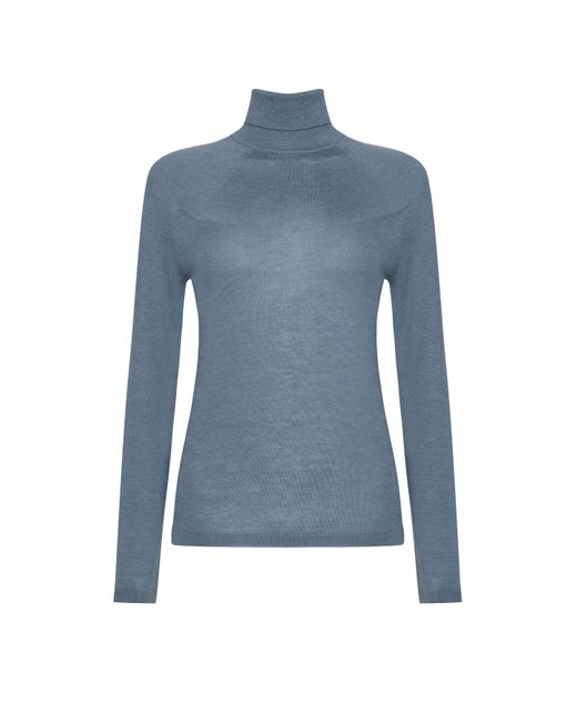 Johnstons Blue Superfine Cashmere Roll Neck