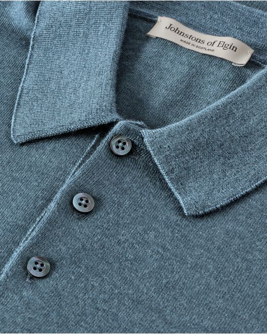 Johnstons Blue Fin Superfine Cashmere Polo Shirt for men