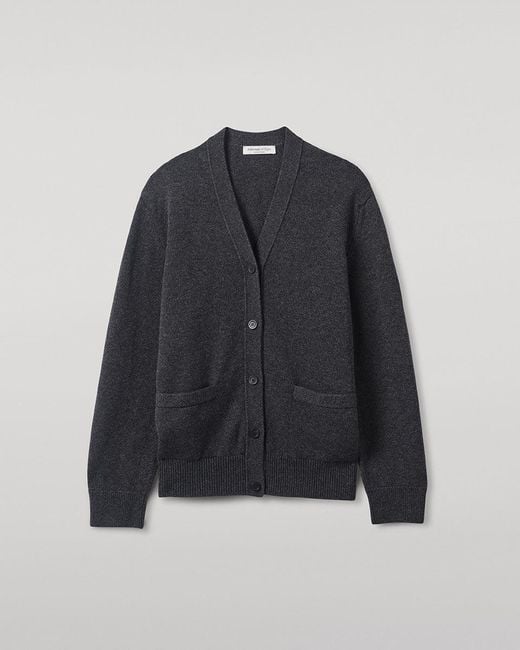 Johnstons Blue Boyfriend-Fit Charcoal Cashmere Cardigan