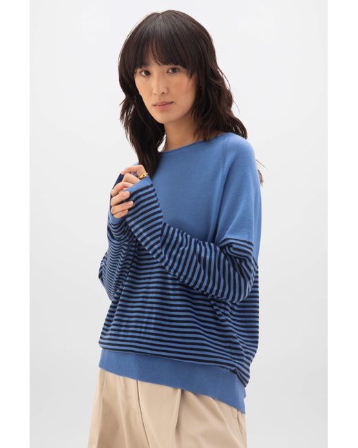 Johnstons Blue Superfine Merino Bateau Stripe Sweater