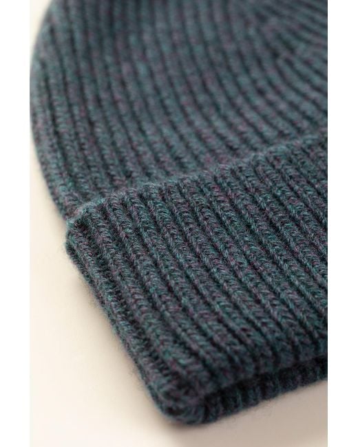 Johnstons Blue Ribbed Cashmere Beanie