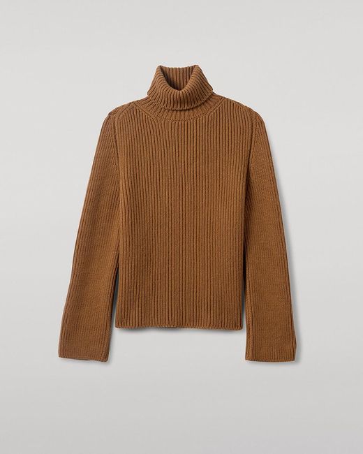 Johnstons Brown Roll-Collar Dark Camel Cashmere Jumper