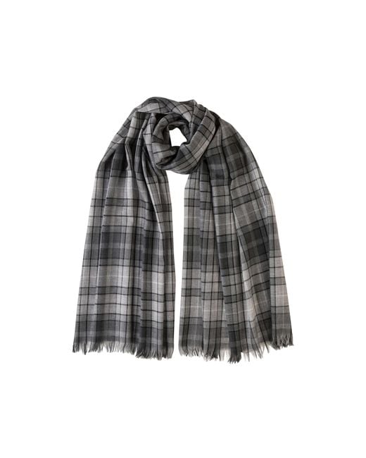 Johnstons Black Buchanan Tartan Merino Lightweight Scarf