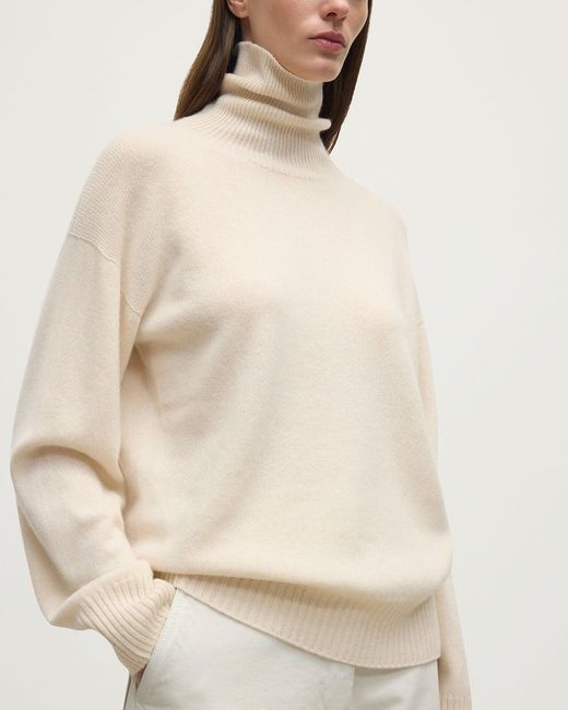 Johnstons White Gauzy Cashmere Roll Neck Jumper
