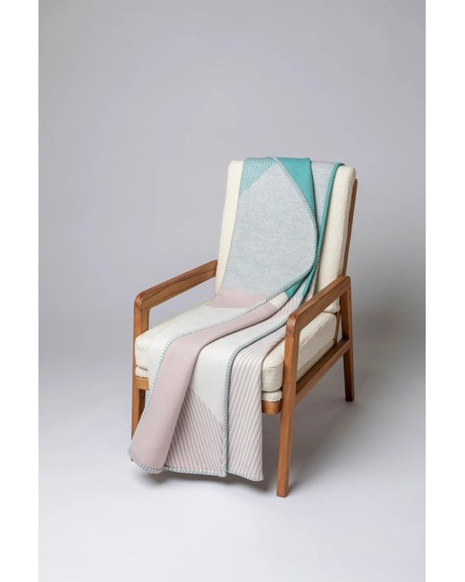 Johnstons Blue Blanket Stitched Geometric Throw