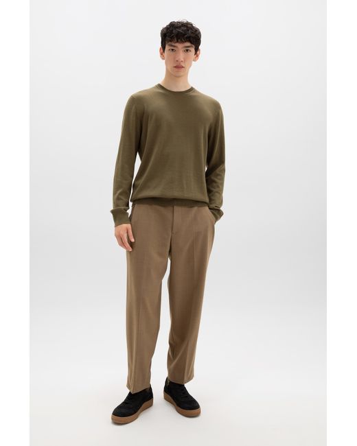 Johnstons Green Merino Round Neck Jumper for men