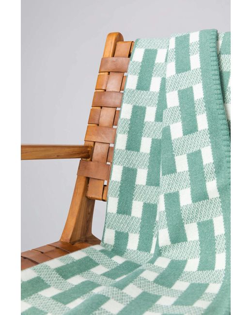 Johnstons Green Blanket Stitched Basketweave Throw