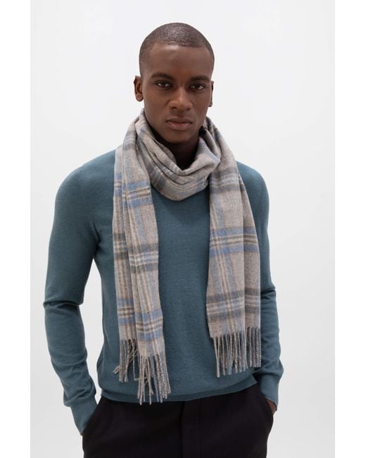 Johnstons Blue Wide Cashmere Tweed Scarf