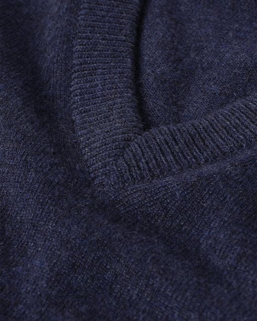 Johnstons Blue Rory Classic Cashmere V-Neck Jumper for men