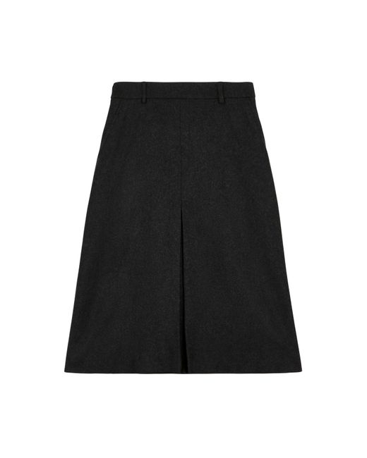 Johnstons Black Merino & Cashmere Mid Box Pleat Skirt
