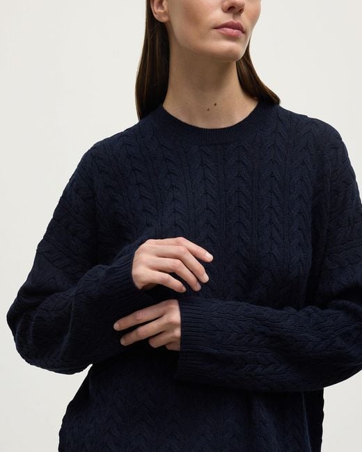 Johnstons Blue Cable Knit Dark Cashmere Jumper