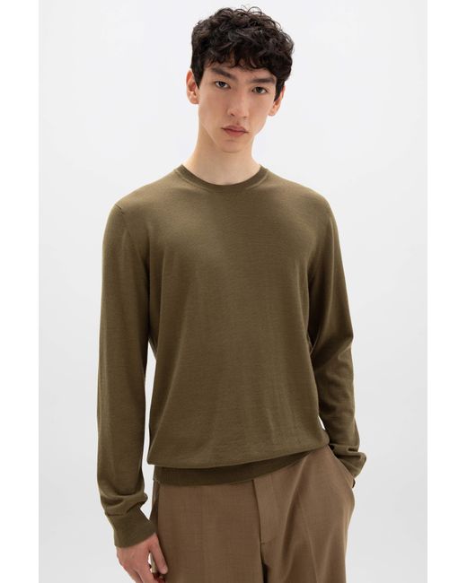 Johnstons Green Merino Round Neck Jumper for men
