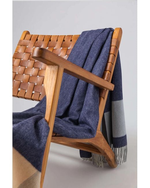 Johnstons Blue Block Border Wool Throw