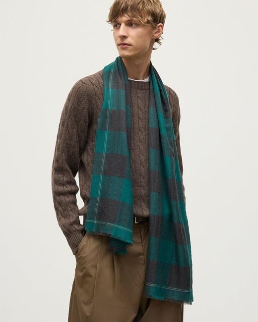 Johnstons Green Carnbee Large Gingham Cashmere Scarf