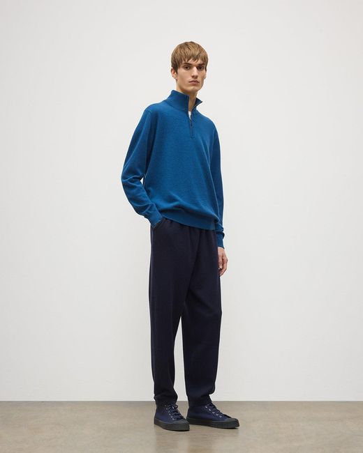 Johnstons Blue Reuben Cashmere Zip Neck Jumper for men