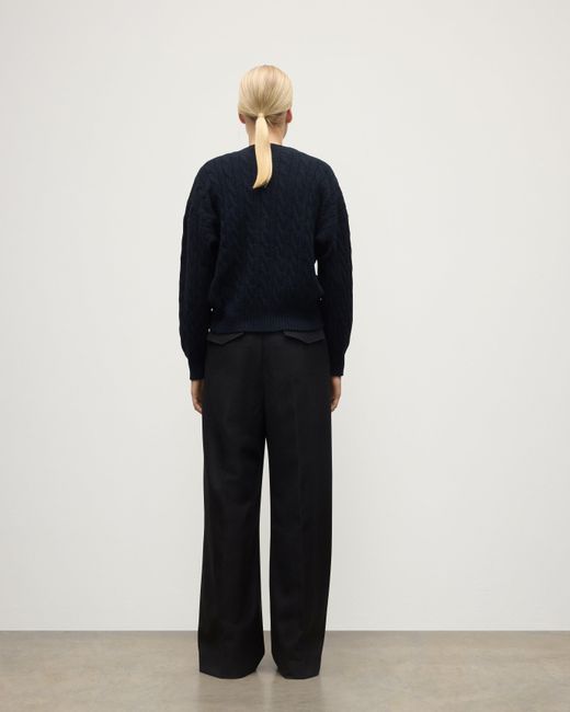 Johnstons Blue Kylesku Deep V Dark Cashmere Jumper
