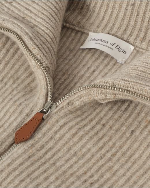 Johnstons Natural Kinnaird Half Zip Donegal Cashmere Jumper for men