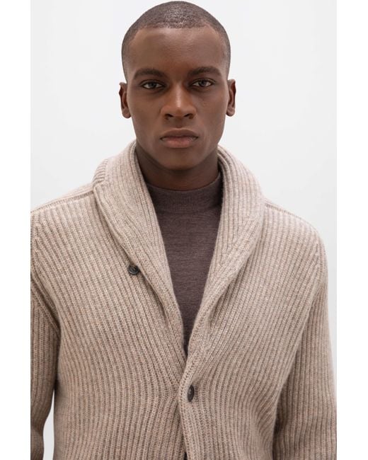 Johnstons Brown Ribbed Shawl Collar Cashmere Cardigan for men