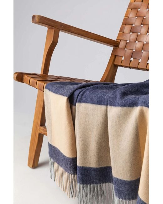 Johnstons Blue Block Border Wool Throw