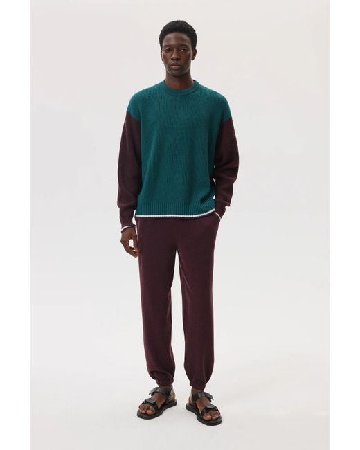 Johnstons Green Colour Block Relaxed Cashmere Jumper for men
