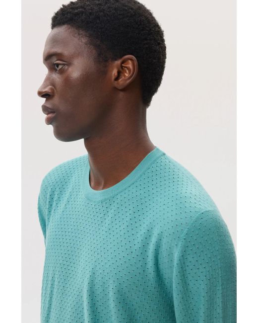 Johnstons Blue Superfine Merino Mesh Crew Neck for men