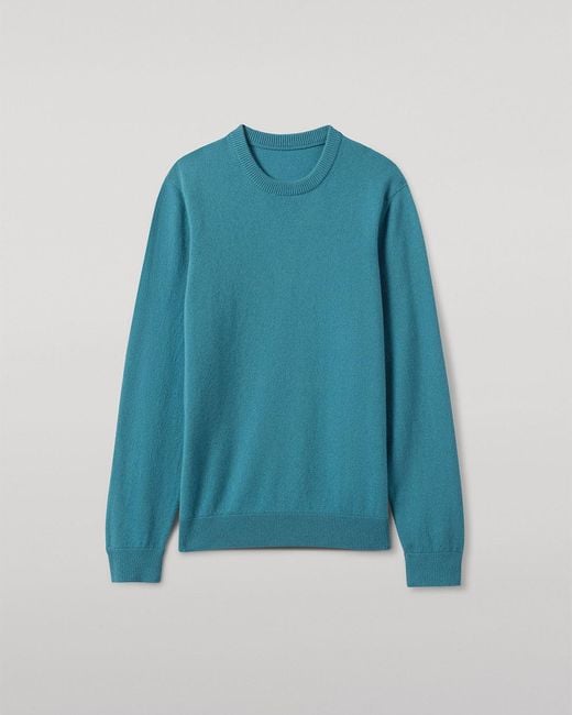 Johnstons Blue Rory Bright Classic Cashmere Crew Jumper for men